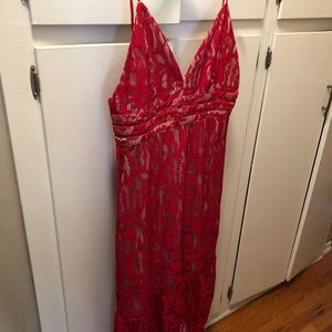 Lulus red lace long maxi dress.
